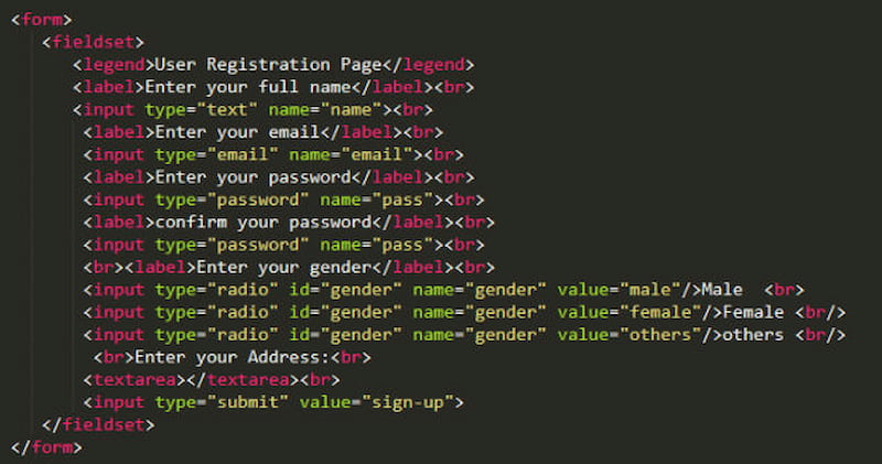Tag form dùng để tạo một "biểu mẫu" HTML cho người dùng