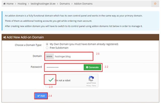 Hoàn tất thêm Addon Domain vào cPanel với những cú click chuột đơn giản