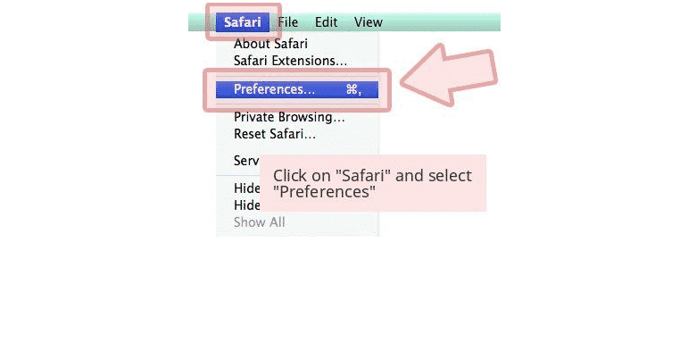 Chọn Safari và click vào Preferences