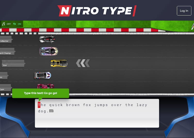 Kiểm tra tốc độ gõ phím trên Nitro Type Race