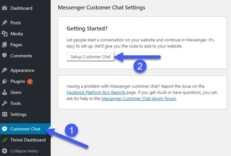 truy cap customer chat set up customer chat