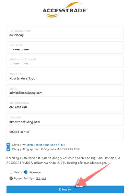 Đăng ký tài khoản tại trang chủ của Accesstrade