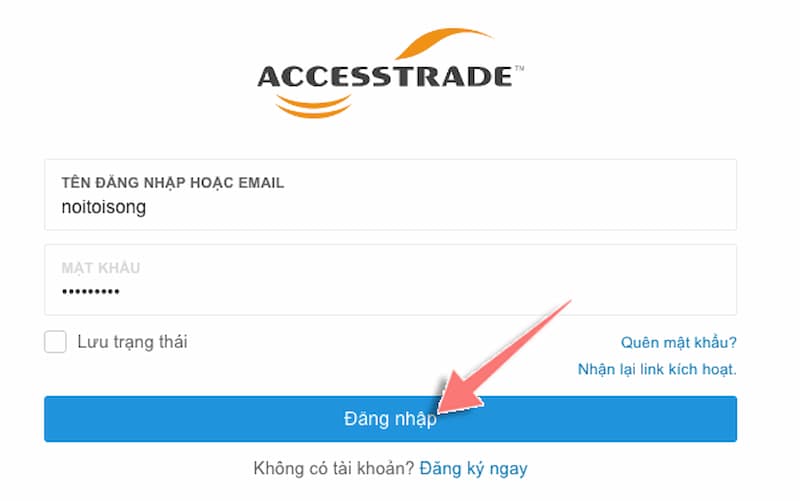 Đăng nhập tài khoản Accesstrade