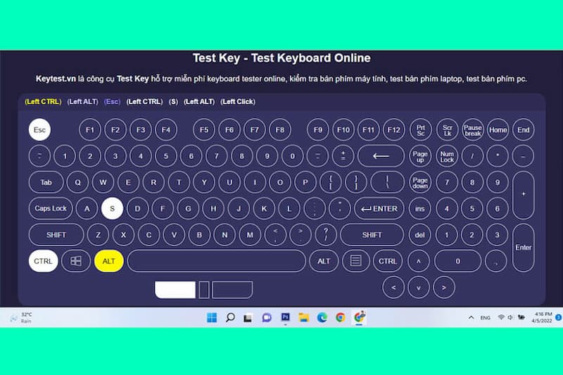 Hướng dẫn các bước test bàn phím bằng Keytest.vn