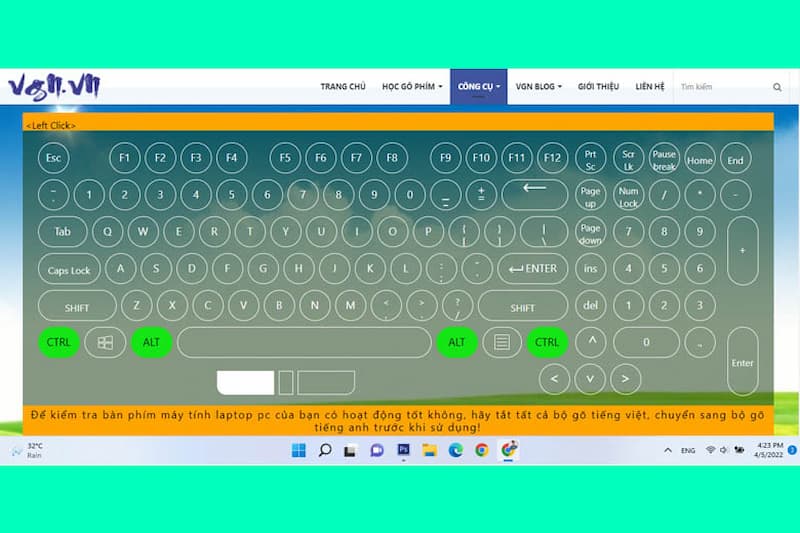 Hướng dẫn các bước test bàn phím bằng Vgn.vn