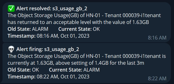 Thông báo qua telegram về Object Storage Usage và Object Storage Usage