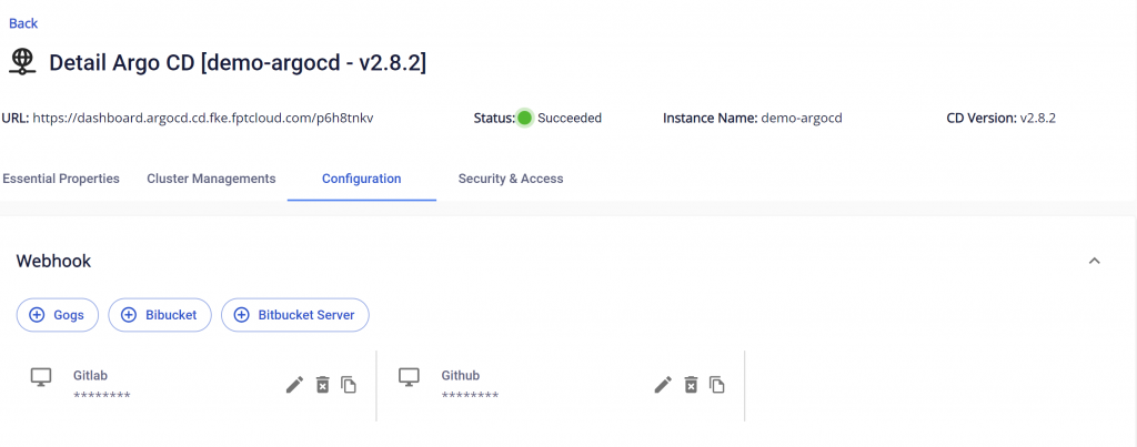 Xem thông tin chi tiết về Webhook đã tạo
