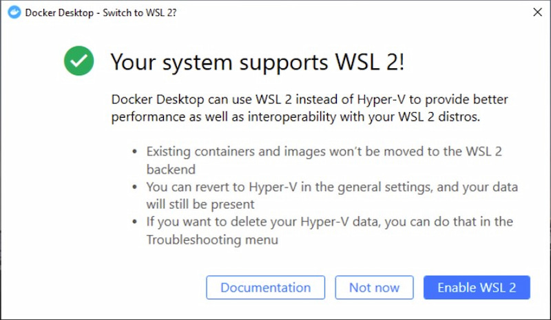 Tùy chọn WSL 2 hoặc Hyper-V
