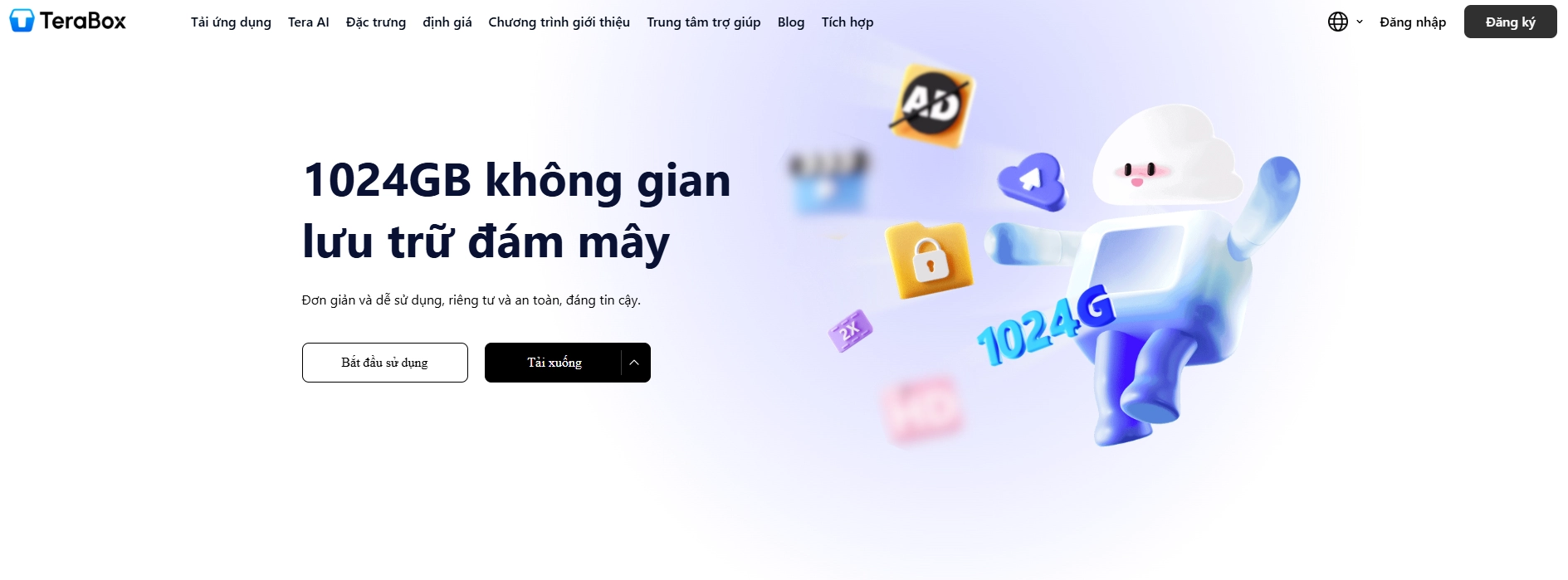 Terabox cung cấp không gian lưu trữ đám mây lên đến 1024GB
