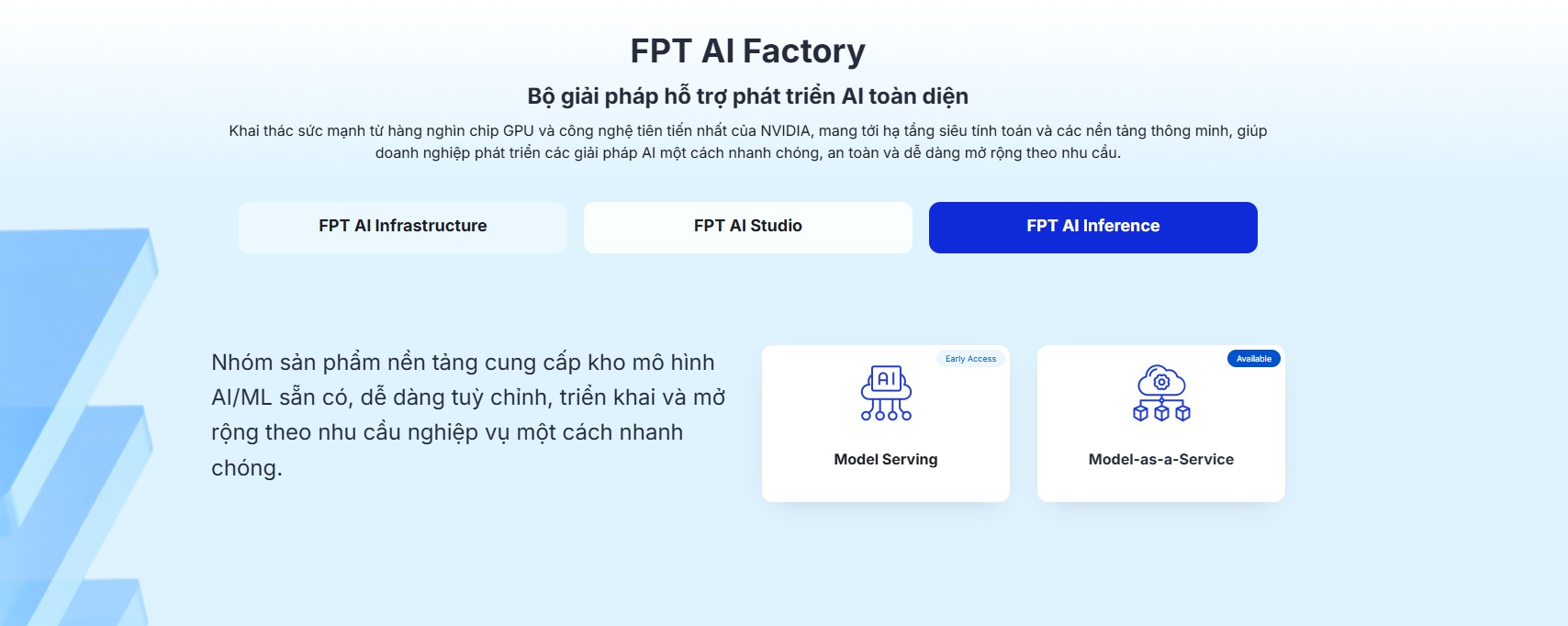 Dịch vụ FPT AI Inference giúp nâng cao khả năng suy luận cho mô hình AI và Machine Learning của doanh nghiệp
