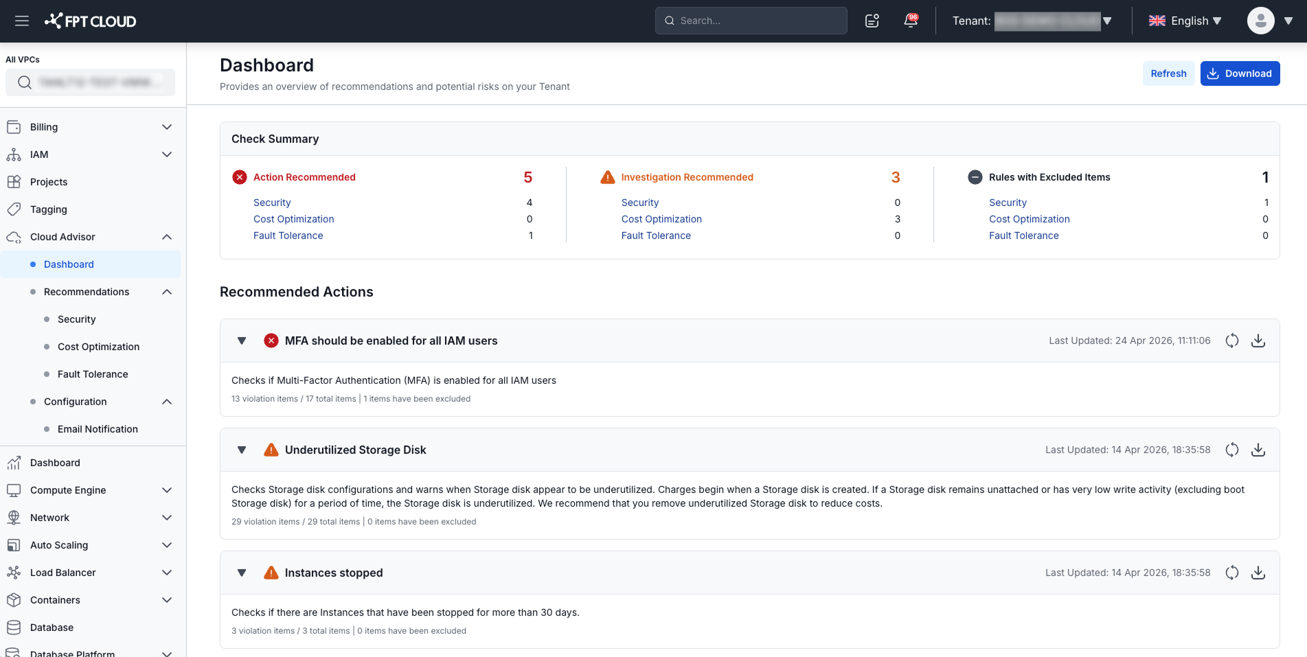 CA dashboard